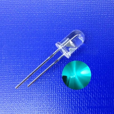 ضوء تحذير المرور 5mm LED Diode 45deg 500nm لون أخضر أزرق 15000mcd شكل مستدير عدسة واضحة